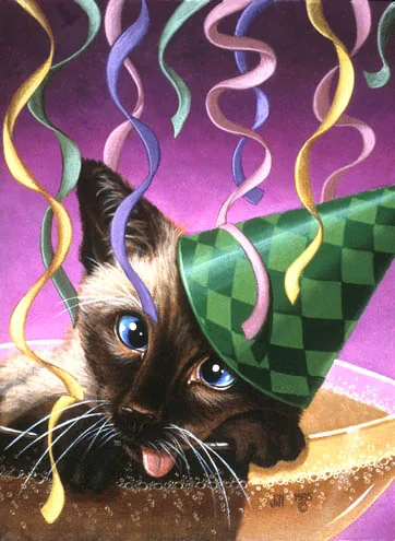 KittyNewYear, painting by Jill Bauman
