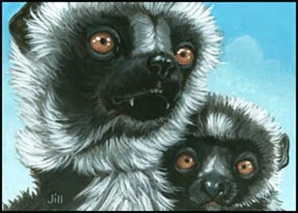 Lemur Mom & Baby, painting by Jill Bauman