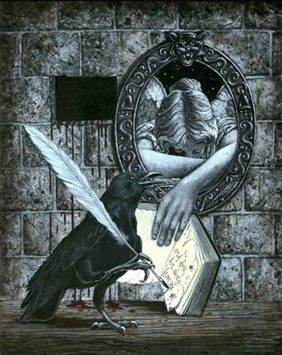 Poe 2, painting by Jill Bauman (Edgar Allan Poe)