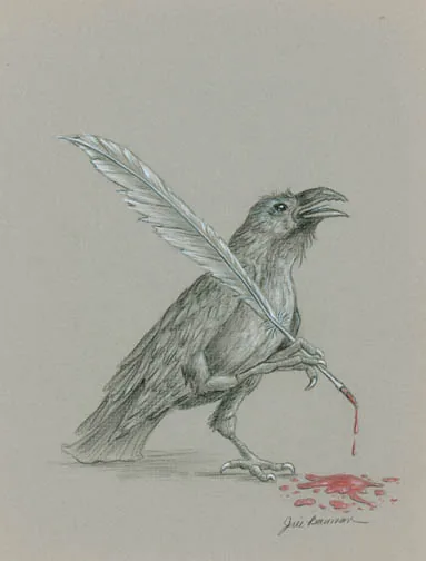 Raven's Quill (Drawing), painting by Jill Bauman (Edgar Allan Poe)
